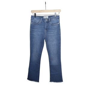 Free People Cropped Kick Flare Jeans Size 28 Blue Mid Rise Raw Hem Stretch Denim